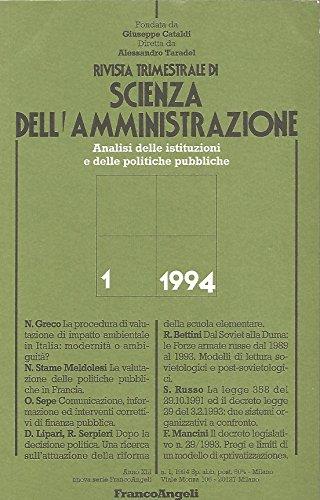 Rivista trimestrale di scienza della amministrazione : analisi delle istituzioni e delle politiche pubbliche, Numero 1, Gennaio-Marzo 1994 - copertina