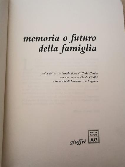 Memoria O Futuro Della Famiglia - copertina