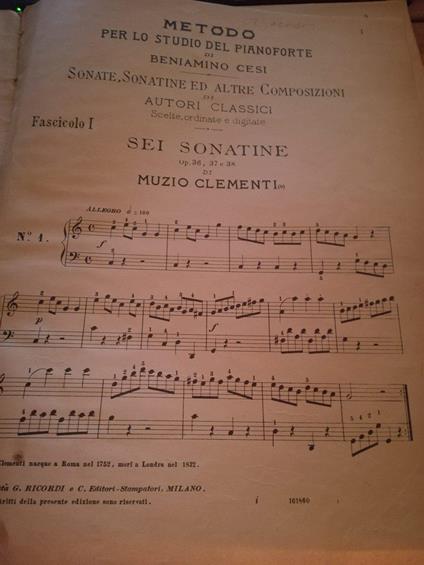 Metodo Per Lo Studio Del Pianoforte Di Beniamino Cesi ( Sonate Sonatine Ed Altre Composizioni Di Autori Classici) - copertina