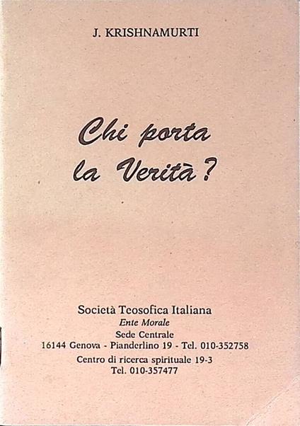 Chi porta la verità? - Jiddu Krishnamurti - copertina