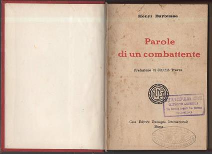 PAROLE DI UN COMBATTENTE (s.d.) - Henri Barbusse - copertina