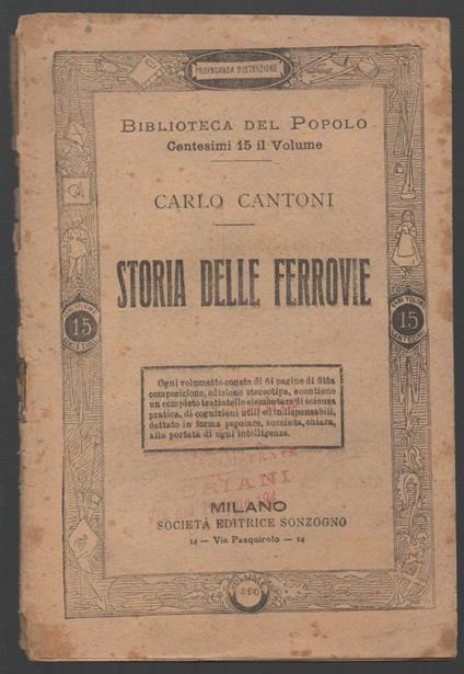 STORIA DELLE FERROVIE (s.d.) - Carlo Cantoni - copertina