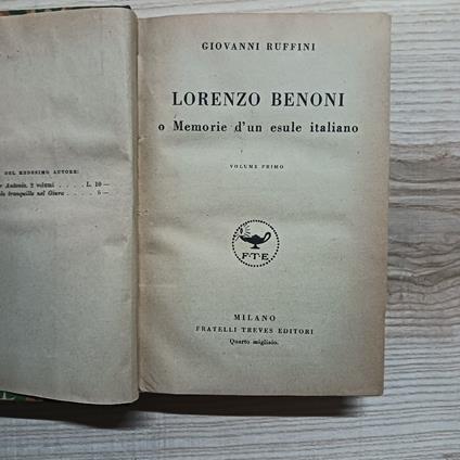 Lorenzo Benoni o Memorie d'un esule italiano (voll.1-2) - Giovanni Ruffini - copertina