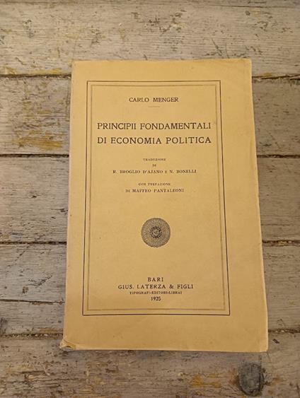 Principii fondamentali di economia politica - Carl Menger - copertina