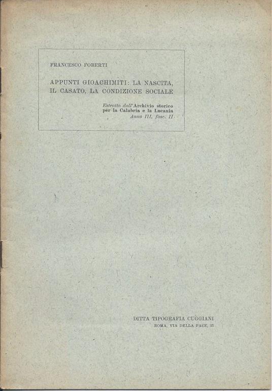 Appunti Gioachimiti: La Nascita, Il Casato, La Condizione Sociale - copertina