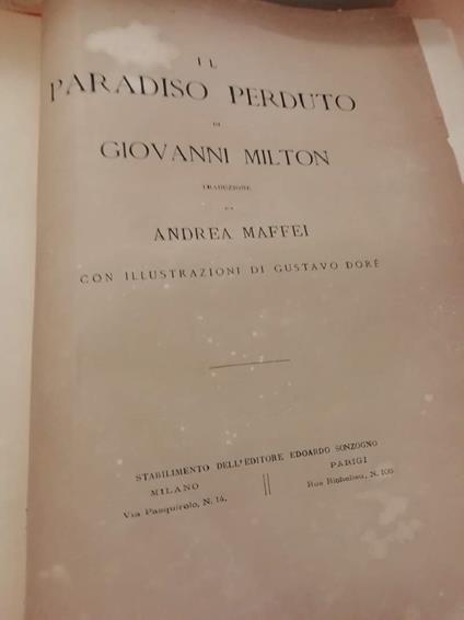 IL PARADISO PERDUTO. Traduzione di Andrea Maffei. Con illustrazioni di Gustavo Doré.(s.d.) - Giovanni Milton - copertina