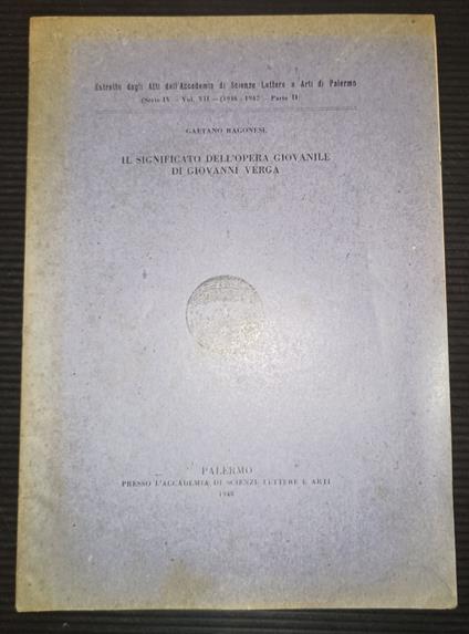 Il significato dell'opera giovanile di Giovanni Verga - Gaetano Ragonese - copertina