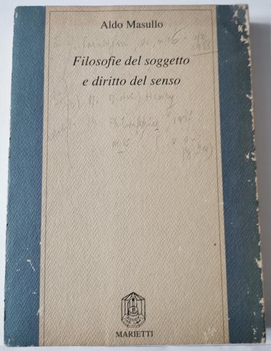 Filosofia del soggetto e diritto del senso - Aldo Masullo - copertina