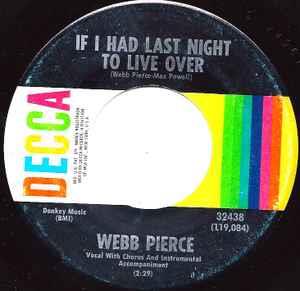 If I Had Last Night To Live Over / No Tears Tonight - Vinile 7'' di Webb Pierce