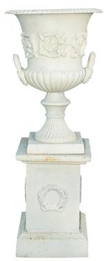 Vaso diam.57xH80 cm con base L44xPR44xH69 cm in fusione di ghisa