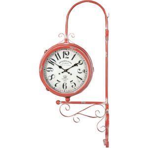 Orologio Bifacciale Da Parete Tipo Stazione In Ferro Finitura Rosso Anticato - 2