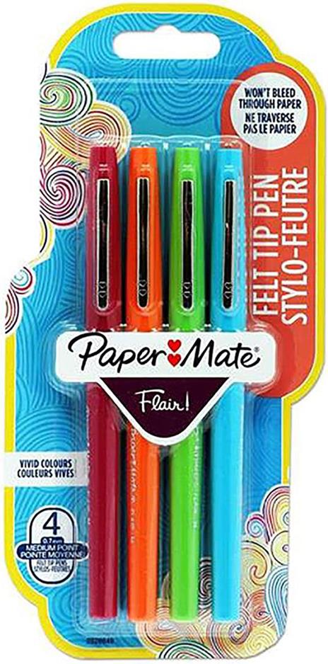 Paper Mate Flair - Pennarelli con punta in feltro, divertenti. Confezione da 4.