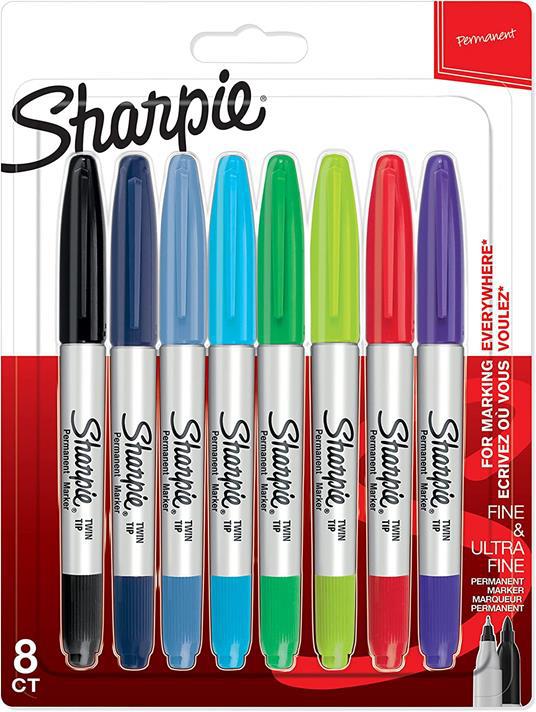 Marcatore SHARPIE TWIN TIP in blister da 8 pz, Nero, Rosso, Turchese, Magenta, Lime, Viola, Blu Navy, Blu Sky