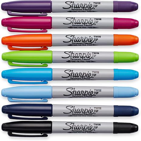 Marcatore SHARPIE TWIN TIP in blister da 8 pz, Nero, Rosso, Turchese, Magenta, Lime, Viola, Blu Navy, Blu Sky - 2