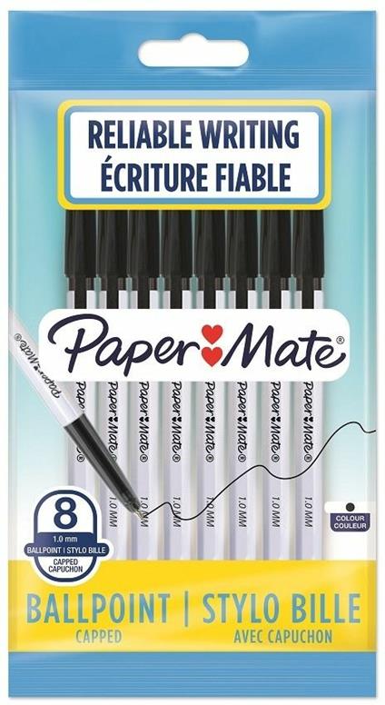 Penna a sfera Papermate PM 045 punta da 1.0 mm Nero - Confezione da 8