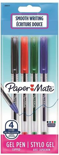 Paper Mate Penna gel a scatto FlexGrip, Punta 0,7 mm, Colori assortiti  nero, blu, rosso e verde (confezione 4 pezzi) - Penne Gel a Scatto