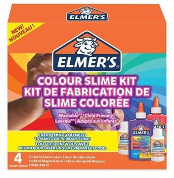 Elmer's SLIME KIT. 2 Flaconi di colla liquida colori PURPLE, ROSA OPACO da 147 ml + 2 Flaconi di MAGICAL LIQUID da 68 ml