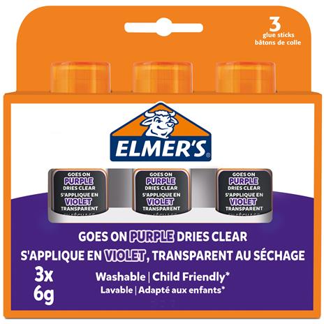 Colla stick Elmer's Disapperaing Purple, lavabile e a misura di bambino 6g, 3 Pezzi