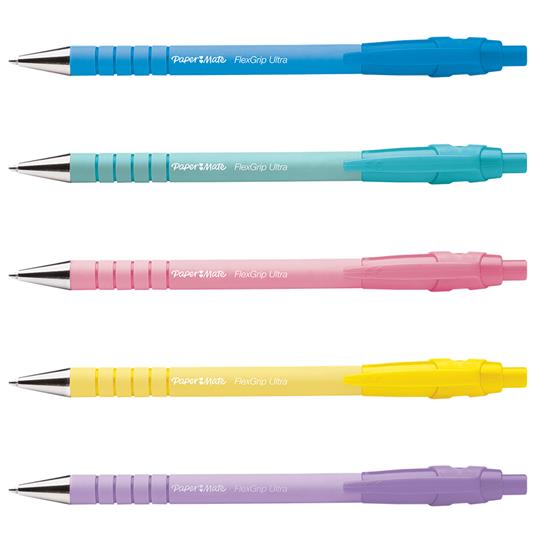 Penne a sfera Paper Mate Flexgrip Ultra Pastel, punta media (1,0 mm),  Inchiostro nero, Fusto pastello, 5 pezzi
