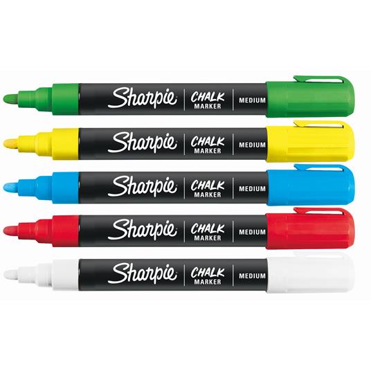 Sharpie Chalk - Marcatore a gesso liquido - in 5 colori assortiti (Bianco, Blu, Rosso, Giallo, Verde) - 2
