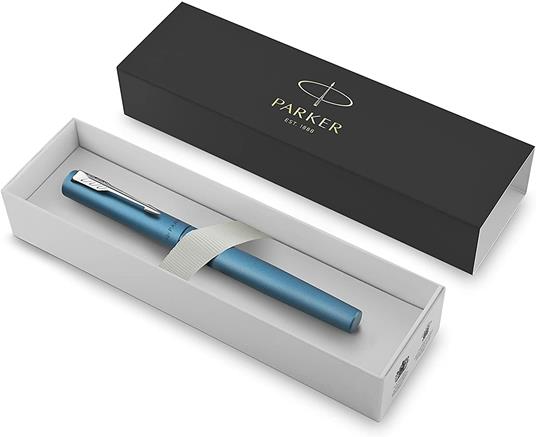 Penna stilografica Vector XL Pennino sottile Laccatura teal metallizzato su ottone con puntale cromato Pennino sottile con ricarica di inchiostro blu Confezione regalo - 2