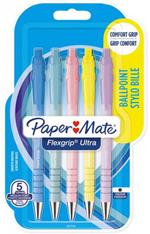 Penne a sfera Paper Mate Flexgrip Ultra Pastel, punta media (1,0 mm), Inchiostro blu, Fusto pastello, 5 pezzi