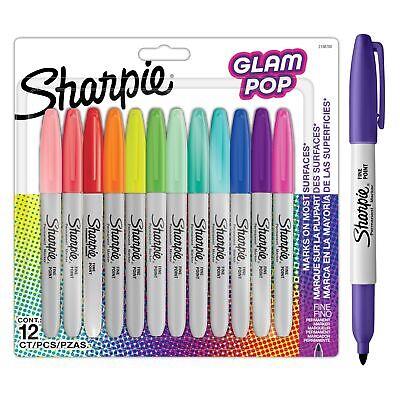 Pennarelli indelebili Sharpie Glam Pop. Punta fine per dettagli decisi. Colori assortiti. 12 pennarelli