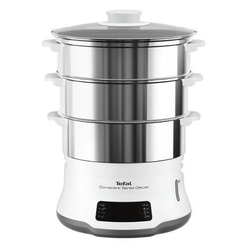 Tefal Convenient Series Deluxe VC502D10 pentola a vapore 3 cestello/i Superficie piana 900 W Acciaio inossidabile, Bianco