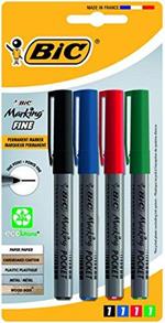 BIC Marking Fine Ecolutions Pennarelli indelebili a punta conica fine, colori assortiti, confezione da 4