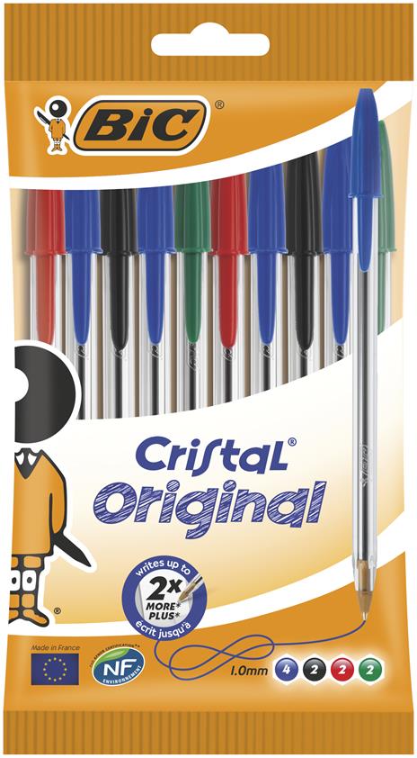BIC Cristal Original Nero, Blu, Verde, Rosso Clip-on retractable ballpoint pen Medio 10 pezzo(i) - 2