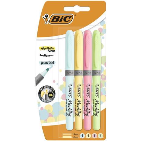 BIC Highlighter Grip Pastel evidenziatore 4 pezzo(i) Blu, Verde, Rosa, Giallo Punta smussata - 2