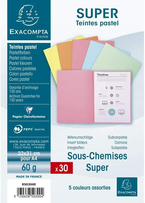 Exacompta Super 60gr Pacco di 30 Cartelline per A4 di 22 x 31 cm, Colori Assortiti - 2