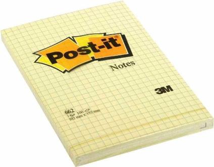 3M Post-it. 100 Foglietti Post-it Colore Giallo Canary A Quadretti 102x152mm