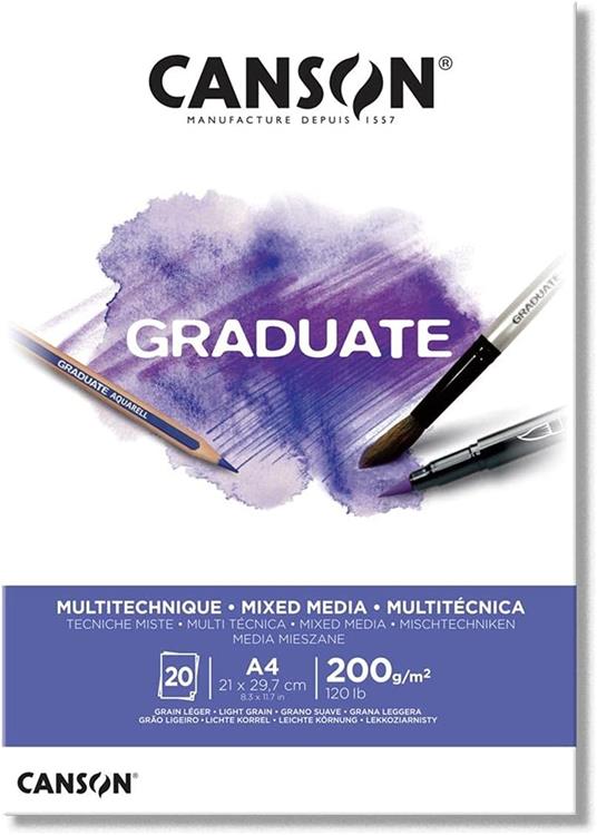 Blocco Canson Graduate Mix Media A4 200 Gr 20 Fogli