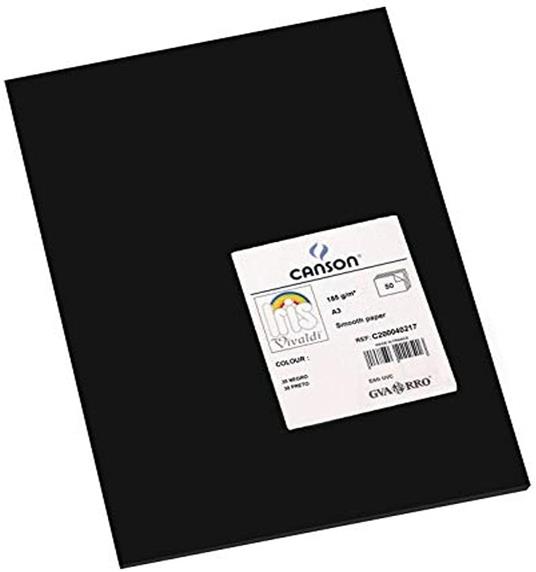 Canson Iris Vivaldi - Carta colorata, formato A3, 29,7 x 42 cm, lotto da 50 185 g/m² A3-29,7 x 42 cm Nero