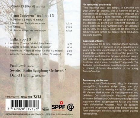 Concerto per pianoforte n.1 op.15 - Ballate op.10 - CD Audio di Johannes Brahms,Paul Lewis - 2