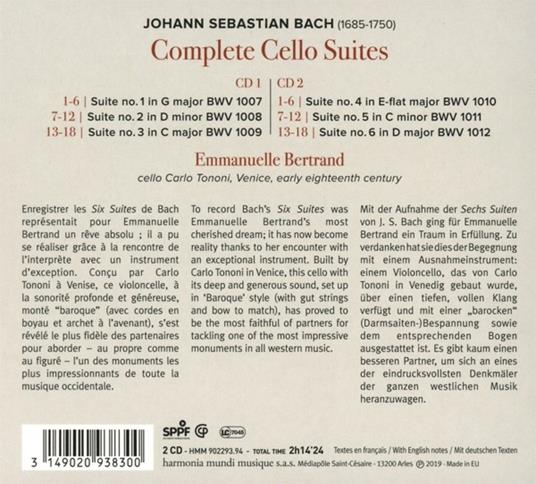 Suites complete per violoncello - CD Audio di Johann Sebastian Bach,Emmanuelle Bertrand - 2