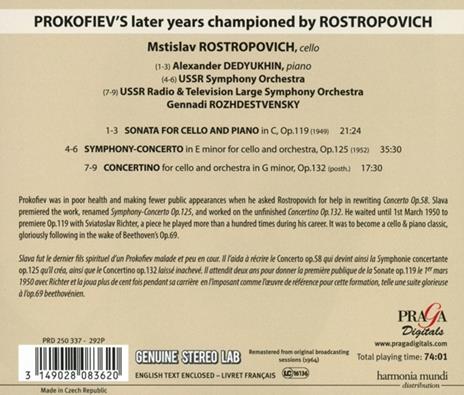 Sonata per violoncello op.119 - Sinfonia - CD Audio di Sergei Prokofiev,Mstislav Rostropovich - 2