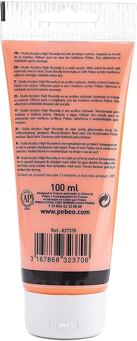 Pébéo - Studio Acrylics Fine Acrylic - Vernice acrilica Fluorescente - Arancione Fluorescente, 100 ml - 2