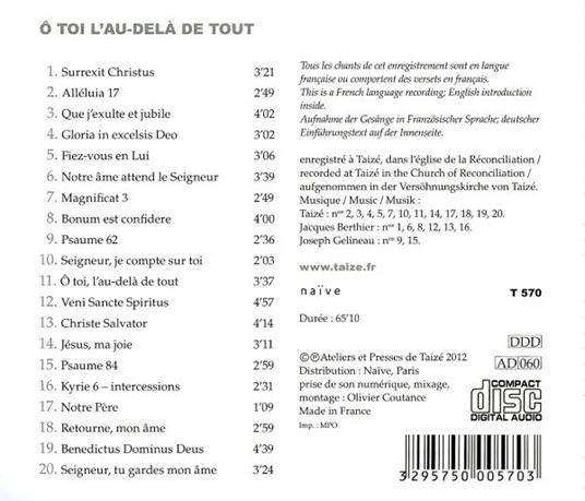 O Toi, L'au-Delà De Tout - CD Audio di Taize - 2