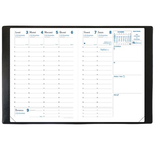 Agenda settimanale 2025, Quo Vadis, 13 mesi, Rigiro, con rubrica, italiano, Impala nero - 9 x 12,5 cm - 4