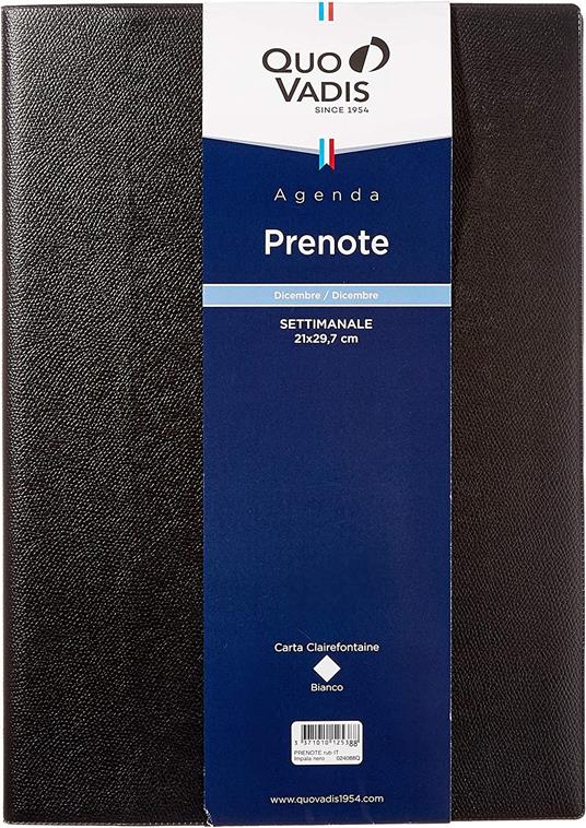 Agenda Settimanale Quo Vadis 2023, 13 mesi, PRENOTE rub IT Impala nero - 21 x 29,7 cm - 4