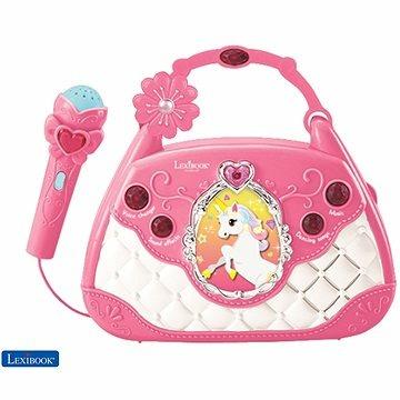 Lexibook- Unicornio Borsetta Karaoke, effeti vocali, Canzoni Demo, Effetti di Luce, Microfono Incluso, Presa Cavo aux-in, Rosa/Blu, Colore