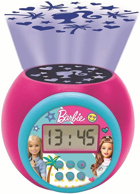 Lexibook Sveglia con proiettore Barbie con Funzione Snooze, Luce Notturna con Timer, Schermo LCD, a Batteria, Rosa - 2