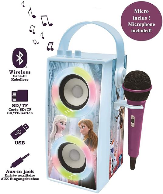 Lexibook Disney Frozen-Altoparlante Portatile Bluetooth con Microfono, Effetti di Luce, Karaoke, Wireless, USB, Scheda SD, Batteria Ricaricabile, Blu - 2