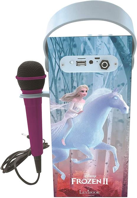 Lexibook Disney Frozen-Altoparlante Portatile Bluetooth con Microfono, Effetti di Luce, Karaoke, Wireless, USB, Scheda SD, Batteria Ricaricabile, Blu - 4