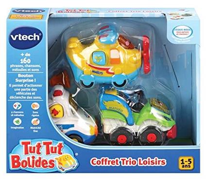 VTech Tut Tut Bolides Cofanetto Trio per Il Tempo Libero (Avion + Police + Quad) Auto interattive da Collezione Versione FR