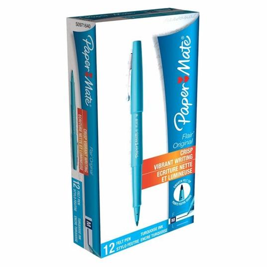 Penna con punta sintetica Paper Mate Flair Nylon azzurro. Confezione 12 pezzi