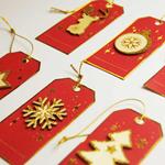 6 etichette regalo di Natale - Rosso e oro glitterato