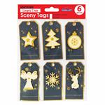 6 etichette regalo di Natale - Glitter blu e oro